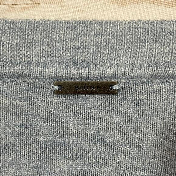 SIONI Lace Trim Balloon Sleeve Knit Pullover - Blue - Medium - Picture 9 of 11